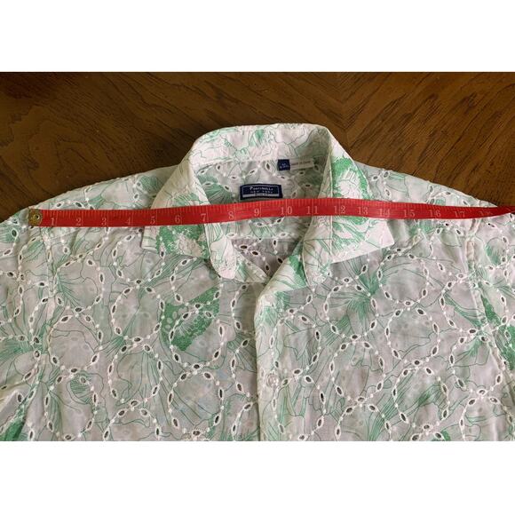 Portabella New York Embroidered Chiffon Men Shirt M Green Floral Boho - Picture 10 of 11